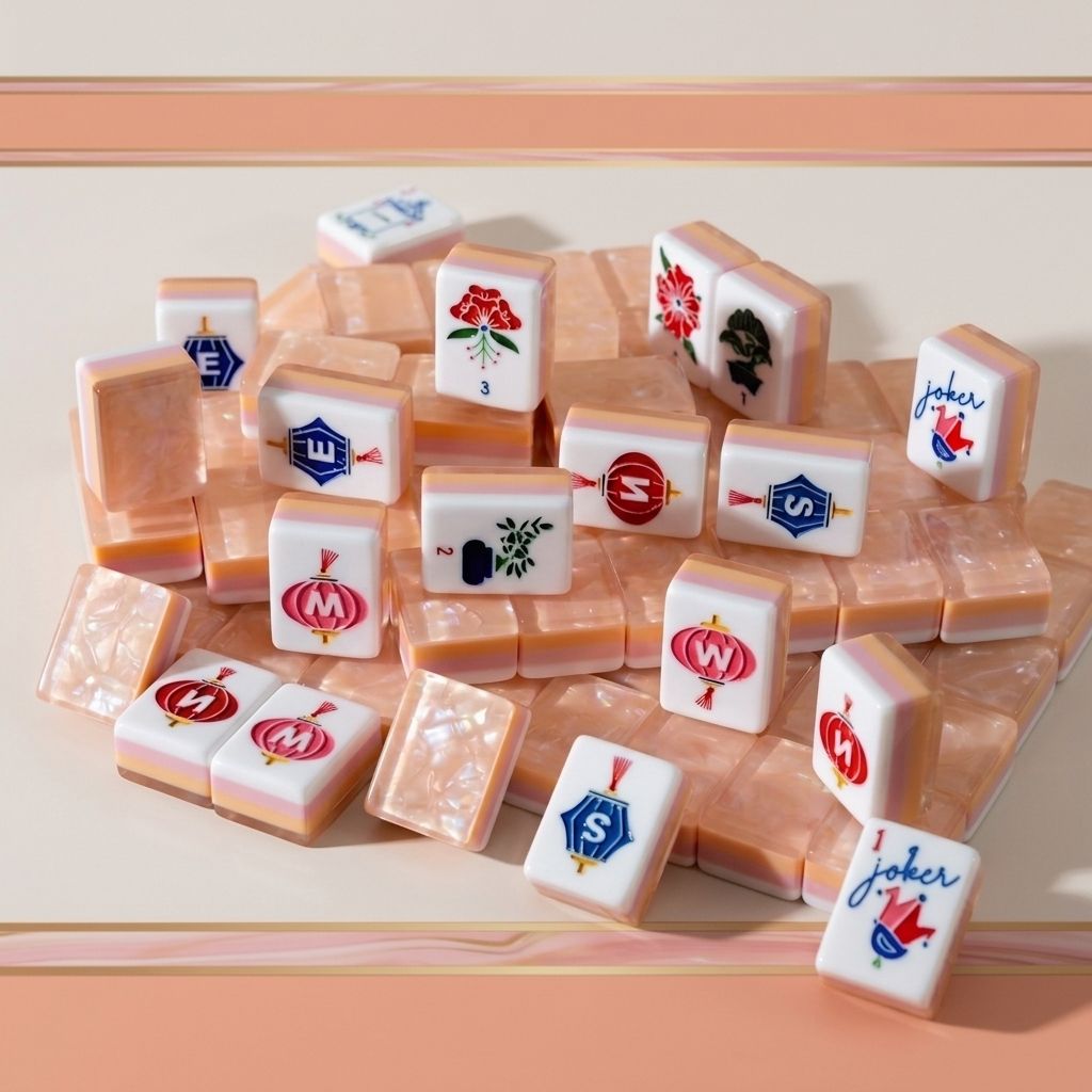 Pink Shimmer Acrylic American Mahjong Set – four-layer pink, white, peach, ice-flower design